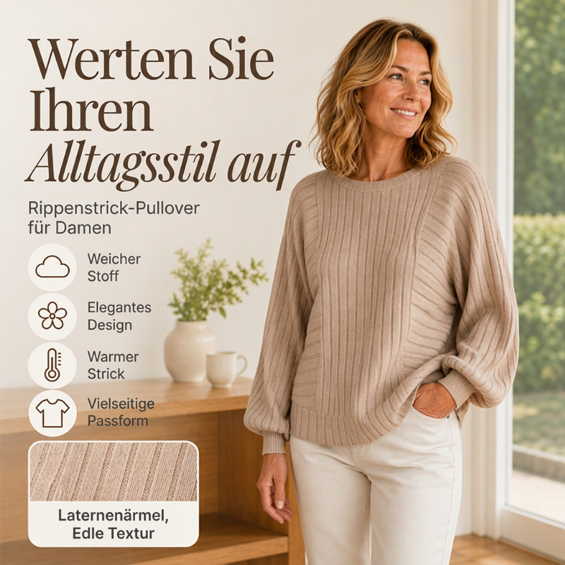🔥 50% Rabatt – nur heute! 🎉 Damen lässiger Pullover mit Rippstrick und Laternenärmeln