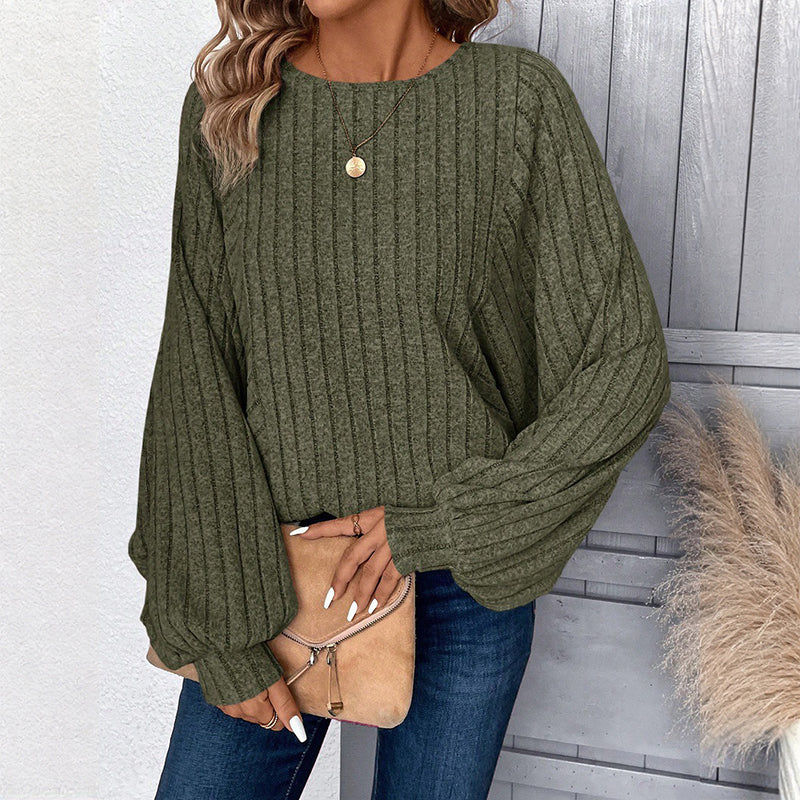 🔥 50% Rabatt – nur heute! 🎉 Damen lässiger Pullover mit Rippstrick und Laternenärmeln