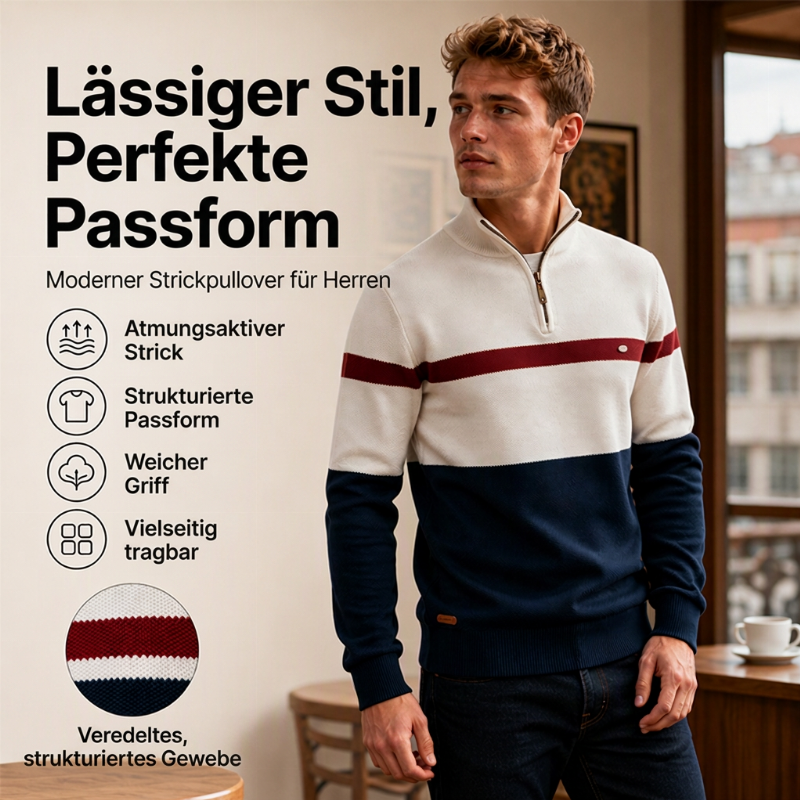 Herren Freizeit Pullover mit Farbblock-Design und Halbzipper
