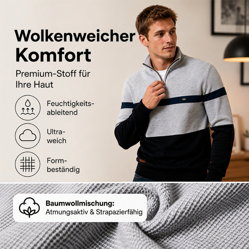 Herren Freizeit Pullover mit Farbblock-Design und Halbzipper