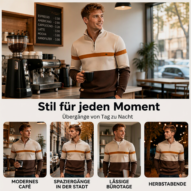Herren Freizeit Pullover mit Farbblock-Design und Halbzipper