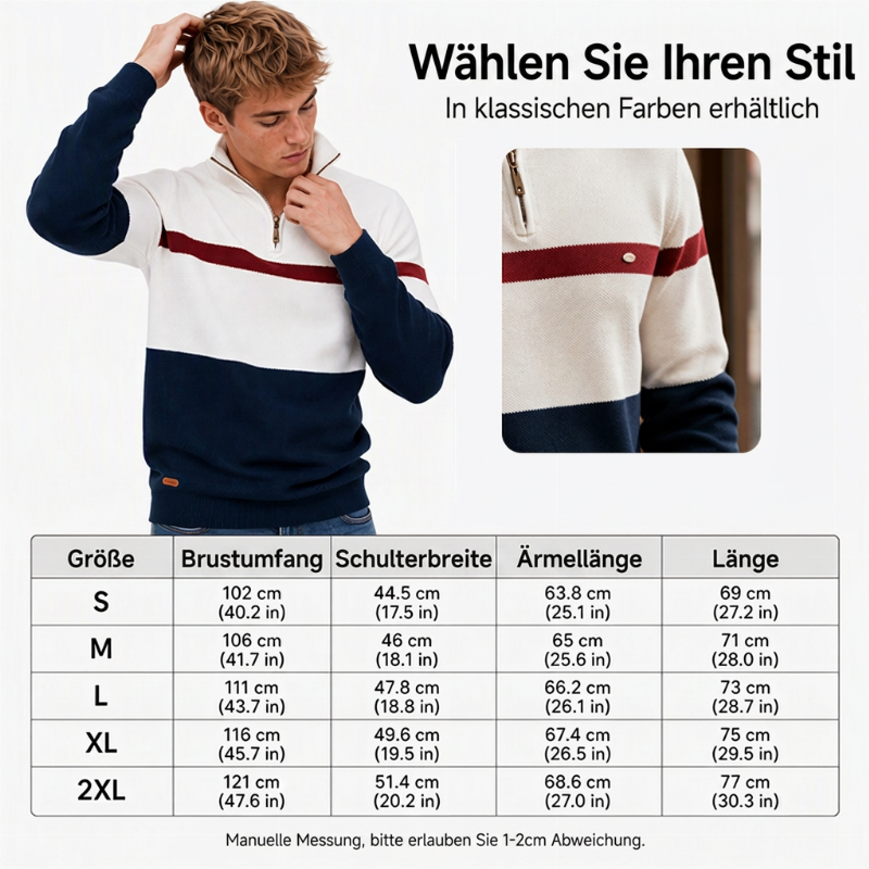 Herren Freizeit Pullover mit Farbblock-Design und Halbzipper