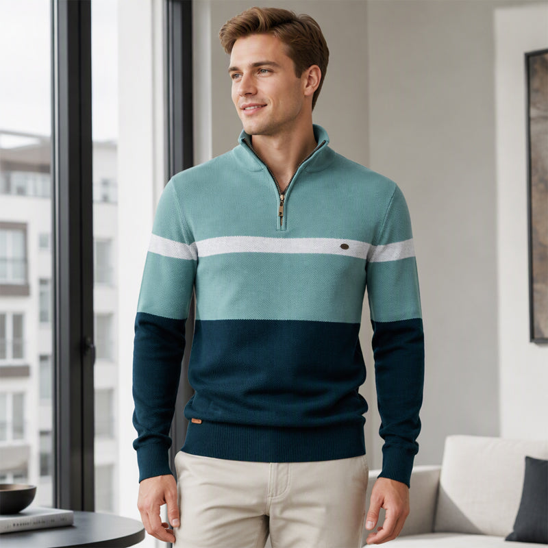 Herren Freizeit Pullover mit Farbblock-Design und Halbzipper