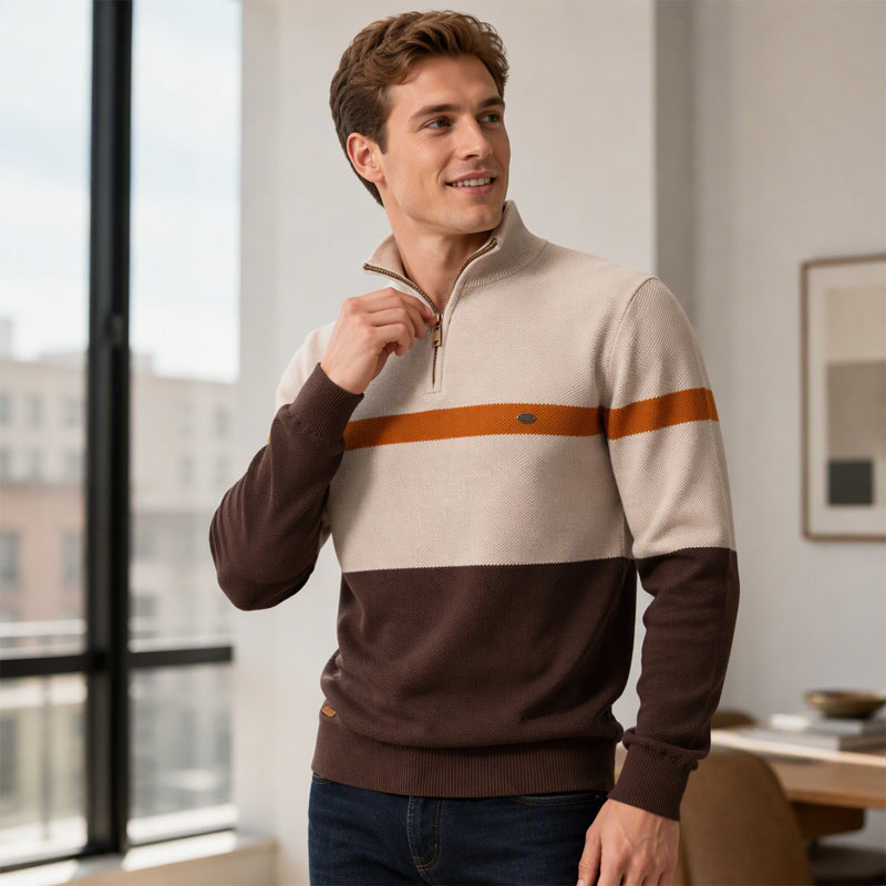 Herren Freizeit Pullover mit Farbblock-Design und Halbzipper