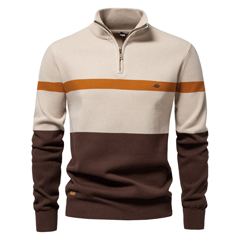 Herren Freizeit Pullover mit Farbblock-Design und Halbzipper