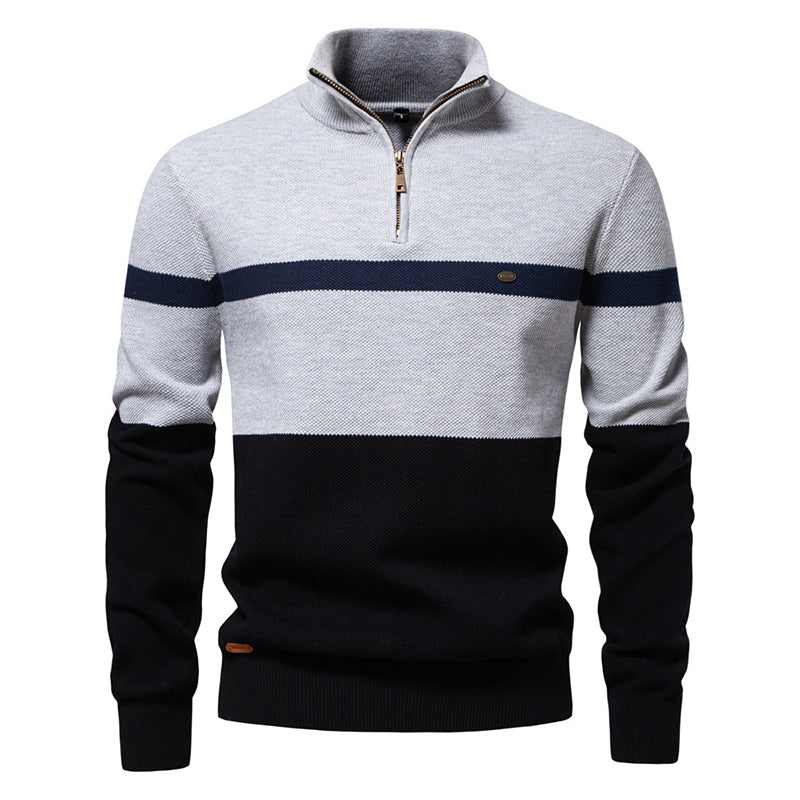 Herren Freizeit Pullover mit Farbblock-Design und Halbzipper