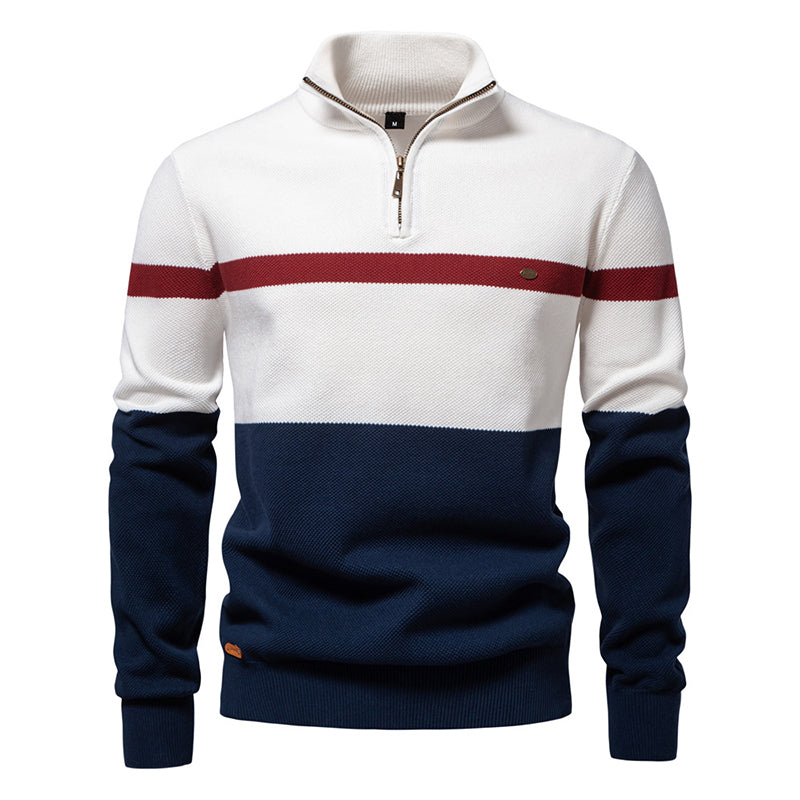 Herren Freizeit Pullover mit Farbblock-Design und Halbzipper