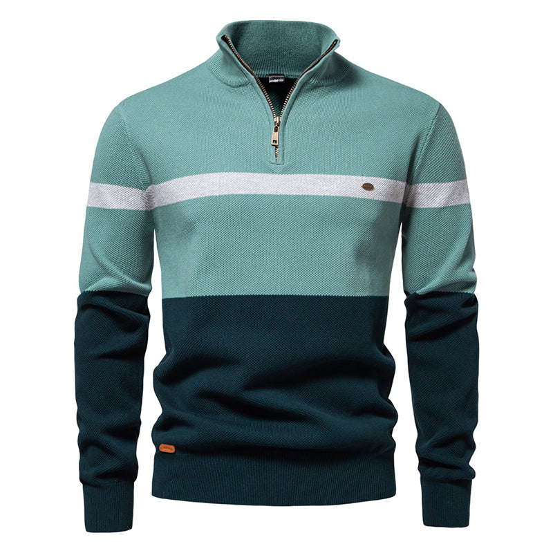 Herren Freizeit Pullover mit Farbblock-Design und Halbzipper