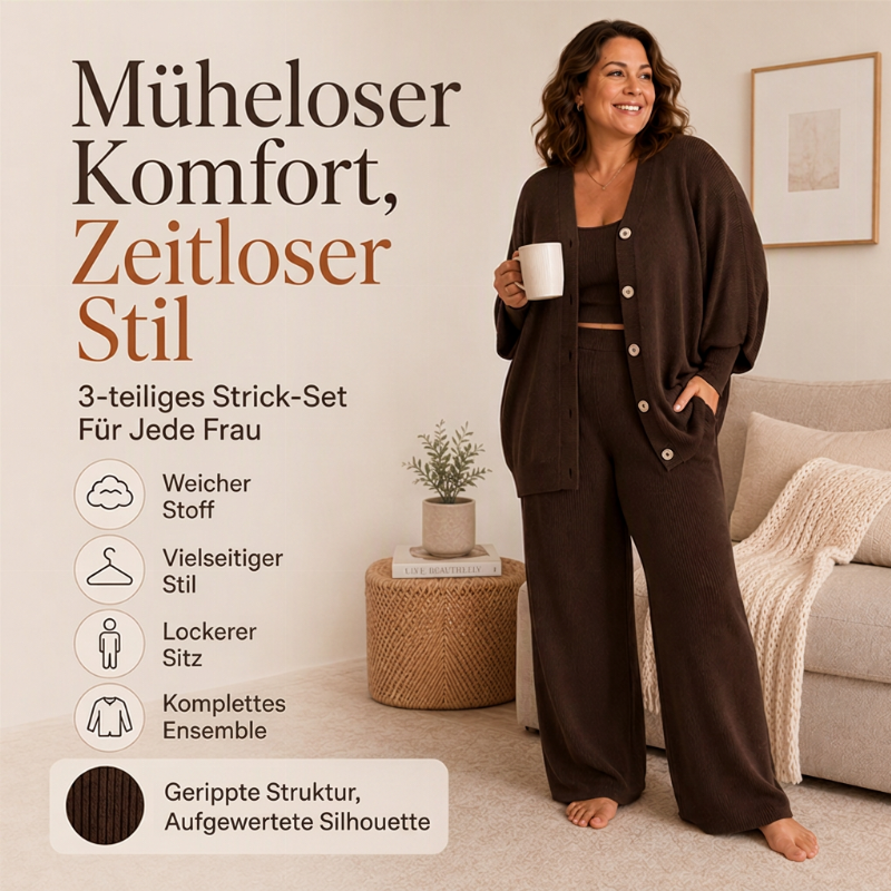 Damen 3-teiliges Strick-Loungewear-Set