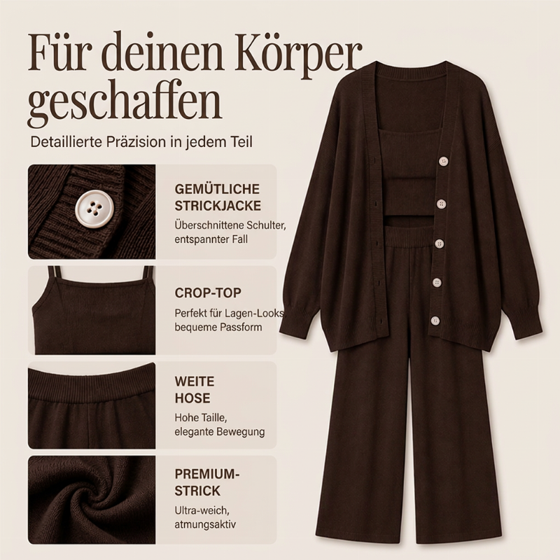 Damen 3-teiliges Strick-Loungewear-Set