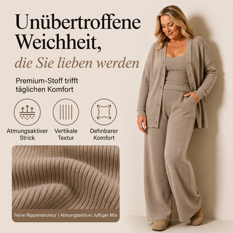Damen 3-teiliges Strick-Loungewear-Set