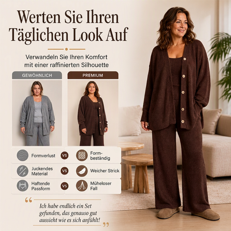 Damen 3-teiliges Strick-Loungewear-Set