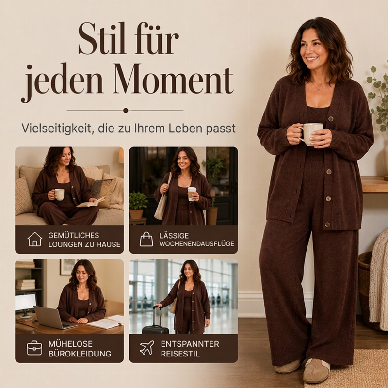 Damen 3-teiliges Strick-Loungewear-Set