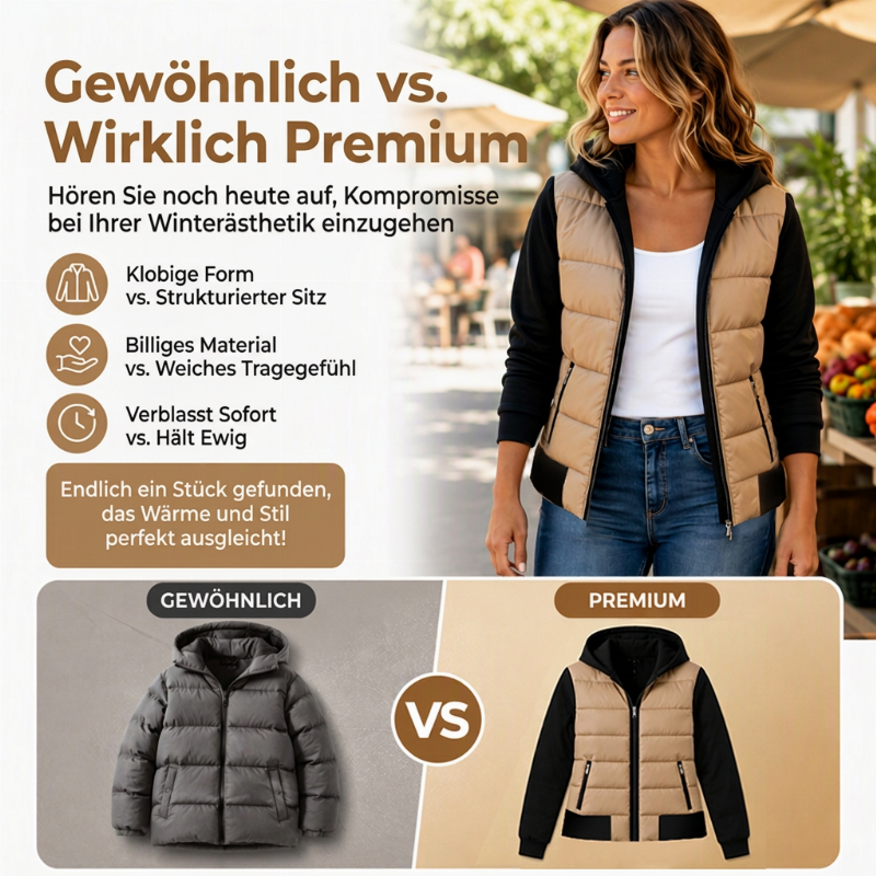 50 % RABATT | Damen Farbblock gesteppte Kapuzenjacke