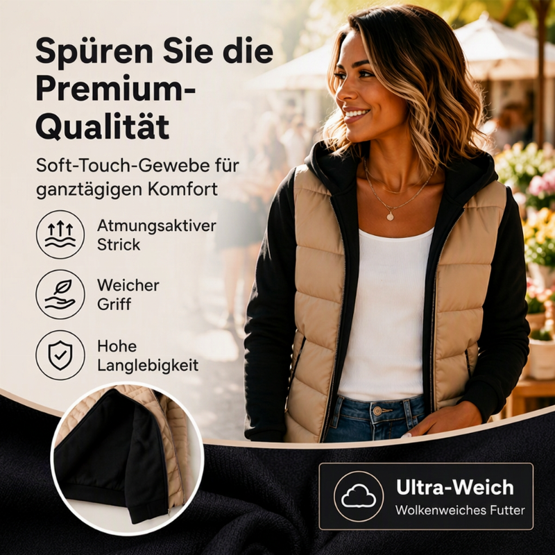 50 % RABATT | Damen Farbblock gesteppte Kapuzenjacke