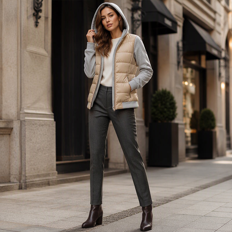 50 % RABATT | Damen Farbblock gesteppte Kapuzenjacke