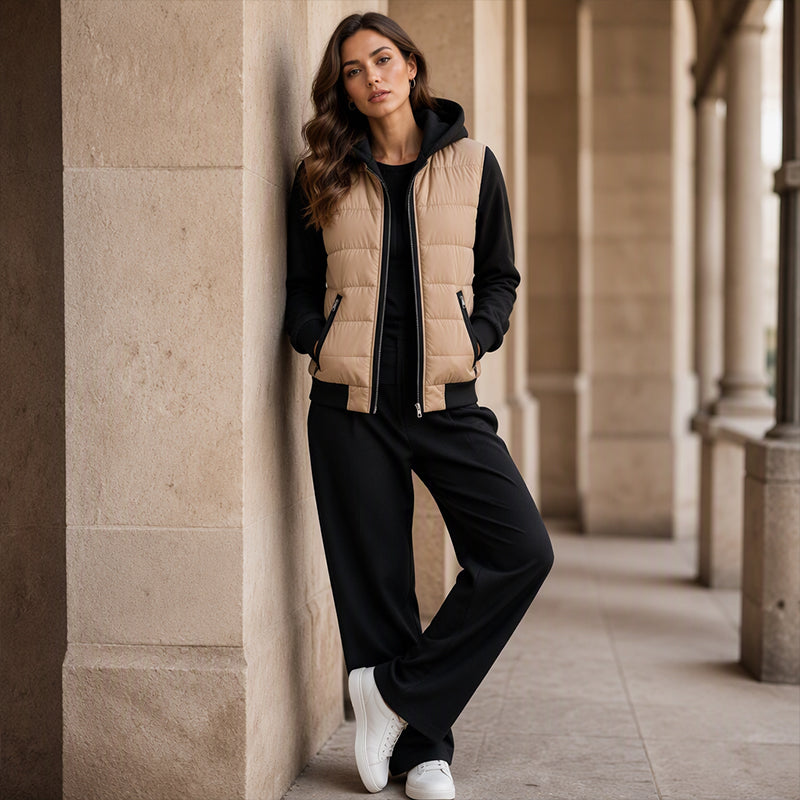 50 % RABATT | Damen Farbblock gesteppte Kapuzenjacke