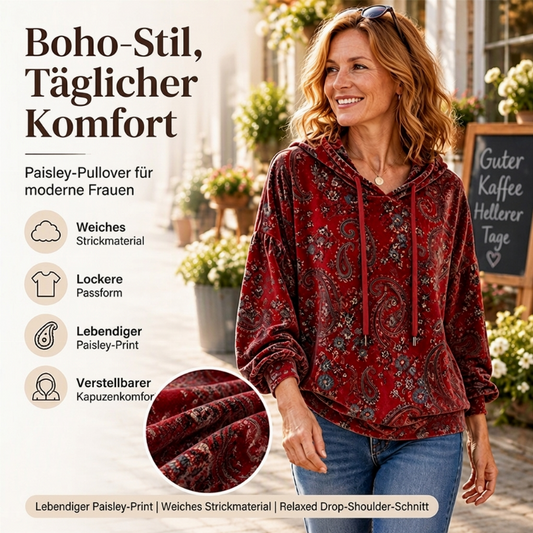 🚨Nur noch wenige auf Lager!🚨 Damen-Kapuzenpullover mit Paisley-Print und Kordelzug
