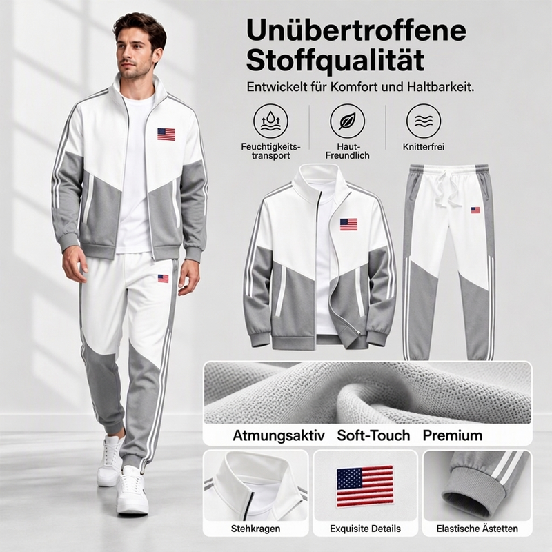 📢🎉Räumungsverkauf🛍️✨Herren Farbblock-Reißverschlussjacke und Kordelhosen-Set