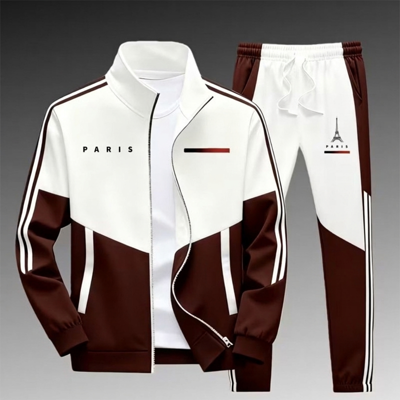 📢🎉Räumungsverkauf🛍️✨Herren Farbblock-Reißverschlussjacke und Kordelhosen-Set