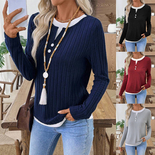 Damen warmes weich strukturiertes Langarm-Strickshirt