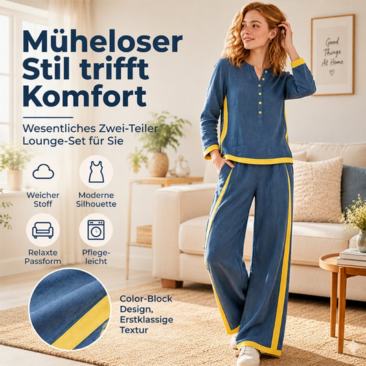 🔥Räumungsverkauf✨Damen-Farblock-Langarmshirt mit Weithosenset