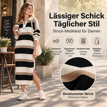 ⏰ Countdown läuft – 50% nur noch 3 Tage! Damen Gestreifter Pulloverkleid mit Kragen