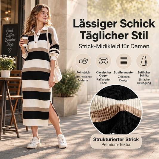 ⏰ Countdown läuft – 50% nur noch 3 Tage! Damen Gestreifter Pulloverkleid mit Kragen