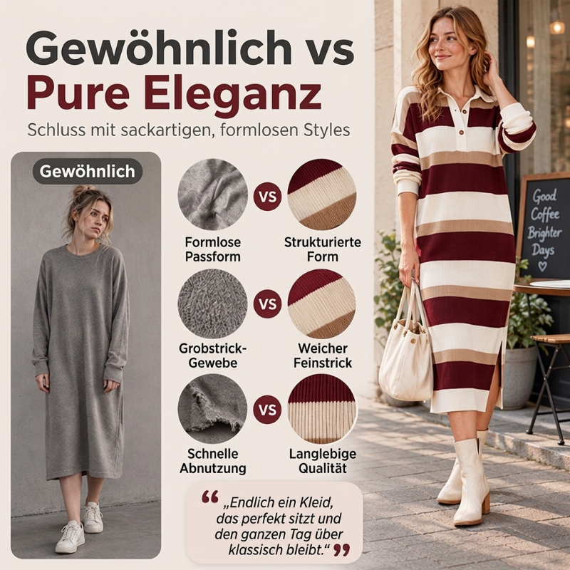 ⏰ Countdown läuft – 50% nur noch 3 Tage! Damen Gestreifter Pulloverkleid mit Kragen