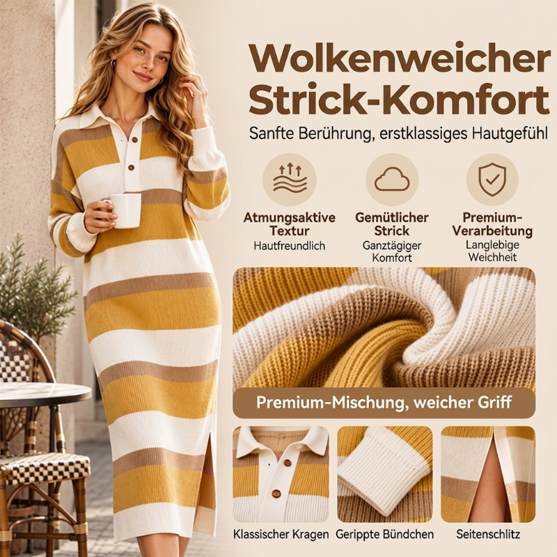 ⏰ Countdown läuft – 50% nur noch 3 Tage! Damen Gestreifter Pulloverkleid mit Kragen