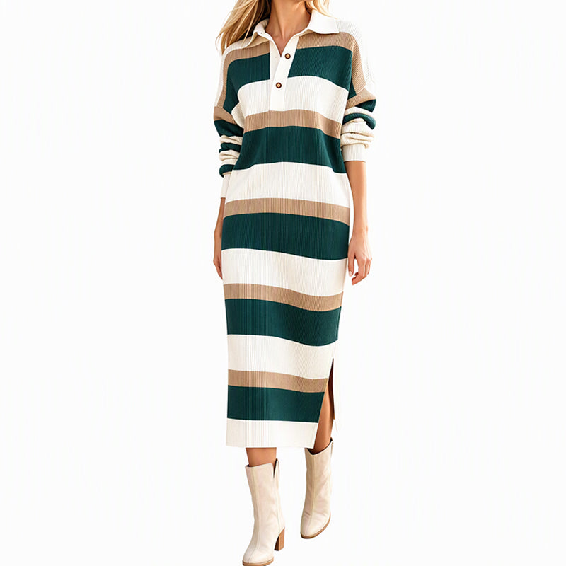 ⏰ Countdown läuft – 50% nur noch 3 Tage! Damen Gestreifter Pulloverkleid mit Kragen