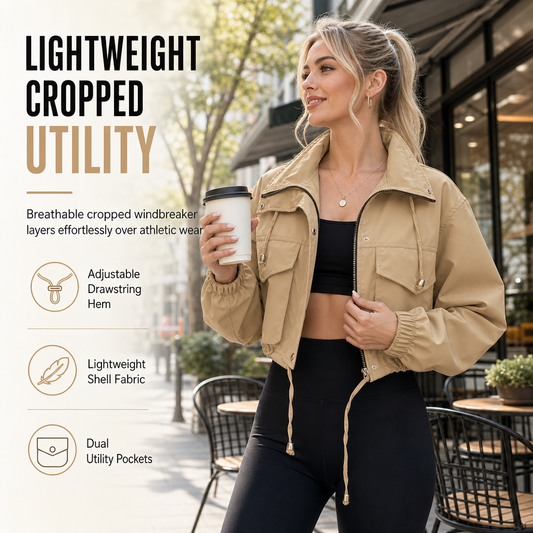 🔥 Nur heute 50 %! Einfarbige, kurze Windjacke mit Reißverschluss für Damen – Herbstmantel