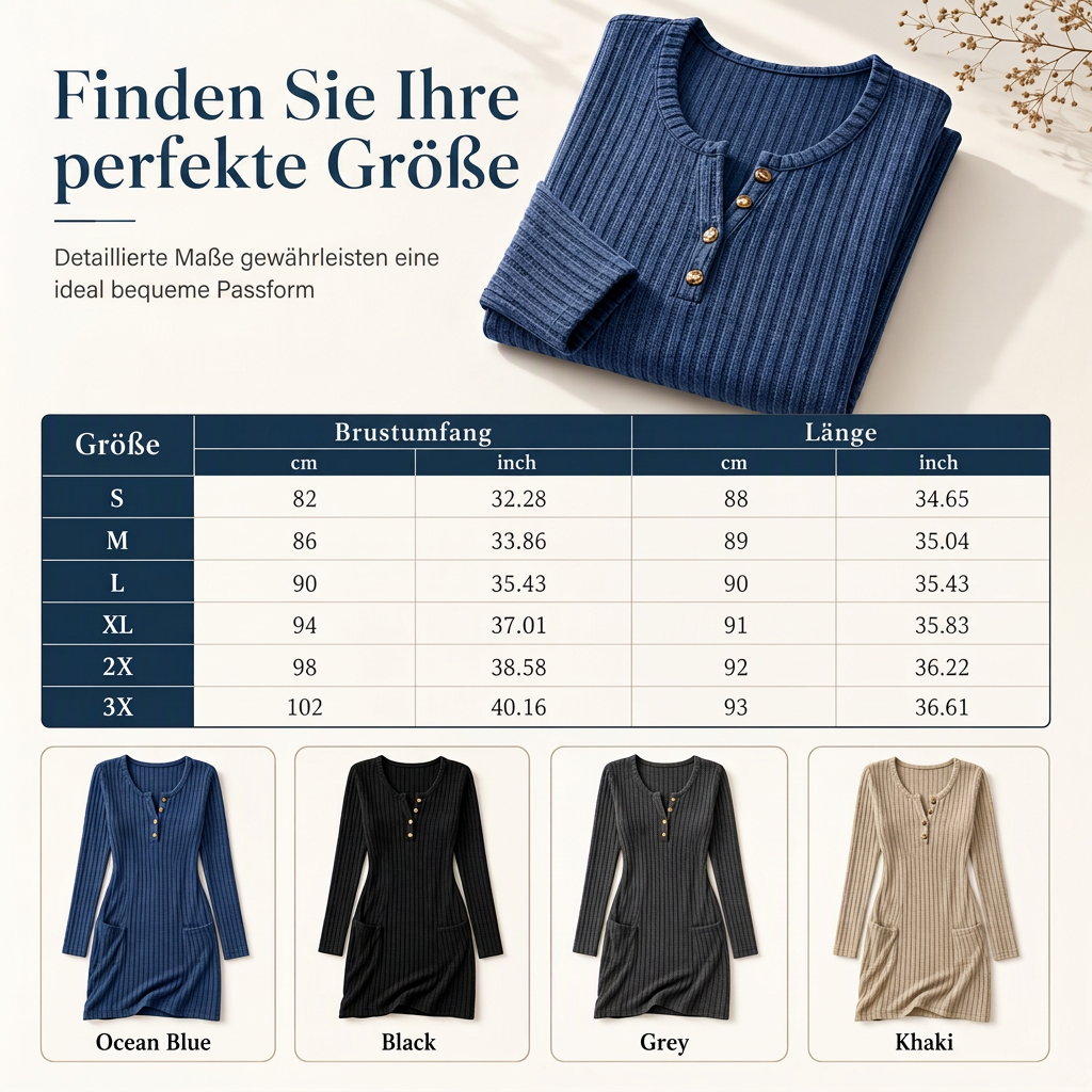 🔥 Nur heute 50 %! Damen Herbst Winter Einfarbig Langarm Schmal Tailliert Bodycon Knopfkleid