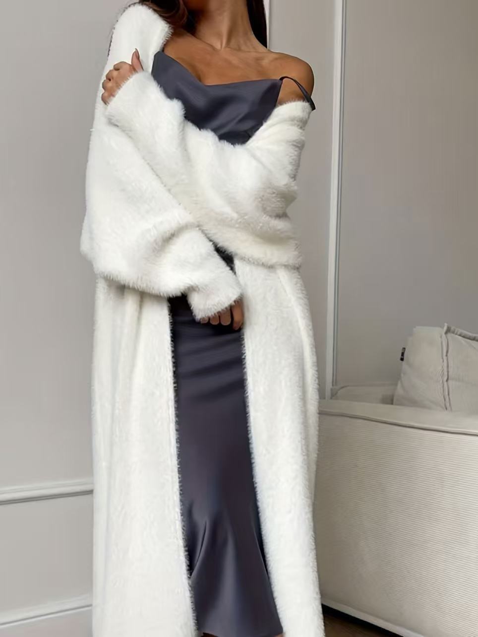 ✨Neu Eingetroffen! Damen Langcardigan aus Kunstpelz-Fleece, flauschiger oversized Strickmantel für Herbst und Winter