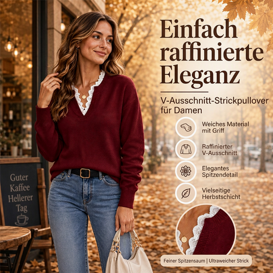 ✨Neu Eingetroffen! Damen Rollkragen-Strickpullover mit Spitzenbesatz