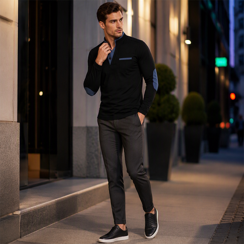 🔥Räumungsverkauf🔥Herren-Stehkragen-Langarmshirt, gespleißtes lässiges Pulloberoberteil
