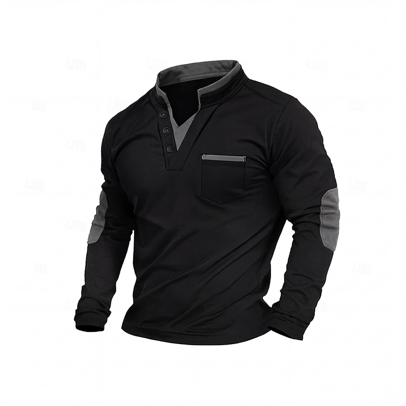 🔥Räumungsverkauf🔥Herren-Stehkragen-Langarmshirt, gespleißtes lässiges Pulloberoberteil