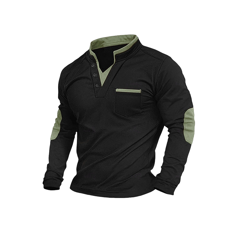 🔥Räumungsverkauf🔥Herren-Stehkragen-Langarmshirt, gespleißtes lässiges Pulloberoberteil