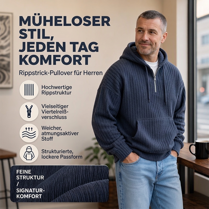 🎁Riesige Rabatte 🎉Herren lässiger Halb-Reißverschluss Cord Kapuzenpullover