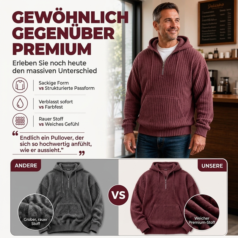 🎁Riesige Rabatte 🎉Herren lässiger Halb-Reißverschluss Cord Kapuzenpullover