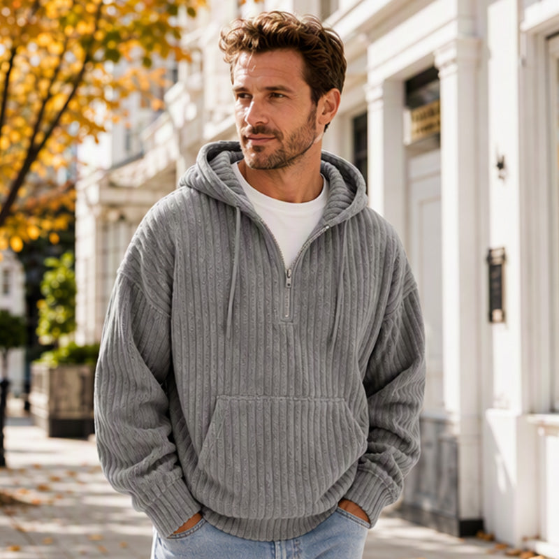 🎁Riesige Rabatte 🎉Herren lässiger Halb-Reißverschluss Cord Kapuzenpullover