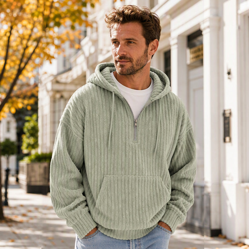 🎁Riesige Rabatte 🎉Herren lässiger Halb-Reißverschluss Cord Kapuzenpullover