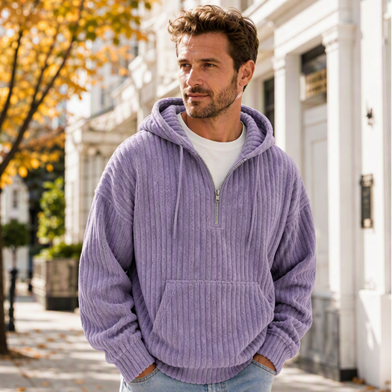 🎁Riesige Rabatte 🎉Herren lässiger Halb-Reißverschluss Cord Kapuzenpullover