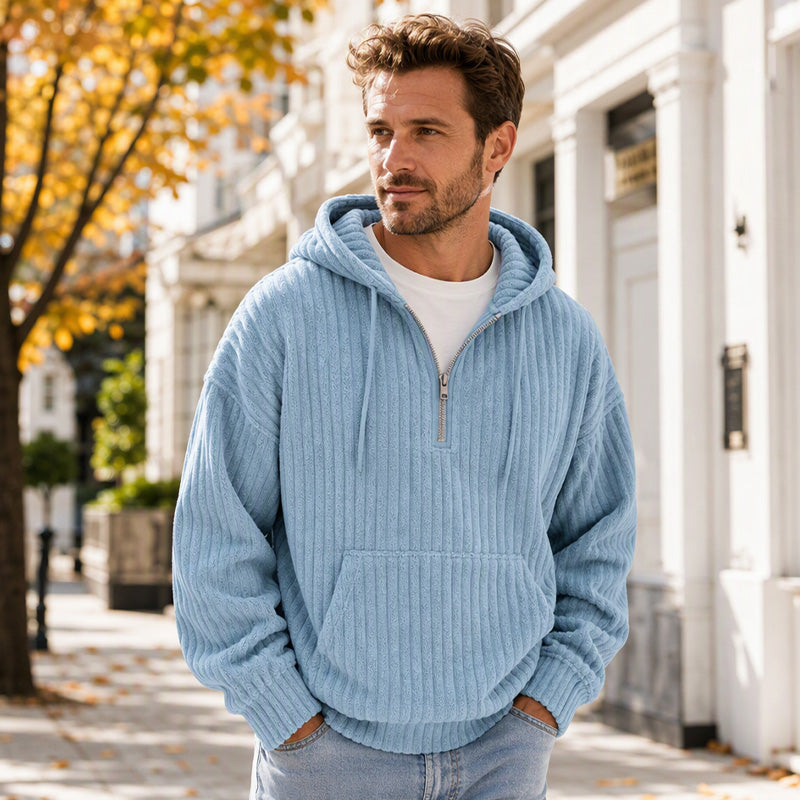 🎁Riesige Rabatte 🎉Herren lässiger Halb-Reißverschluss Cord Kapuzenpullover