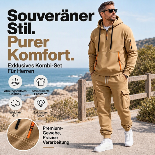 🎯 Einfach halber Preis – keine Spiele! Warmes Herren-Halbzip-Kapuzenpullover- und Cargohosen-Set