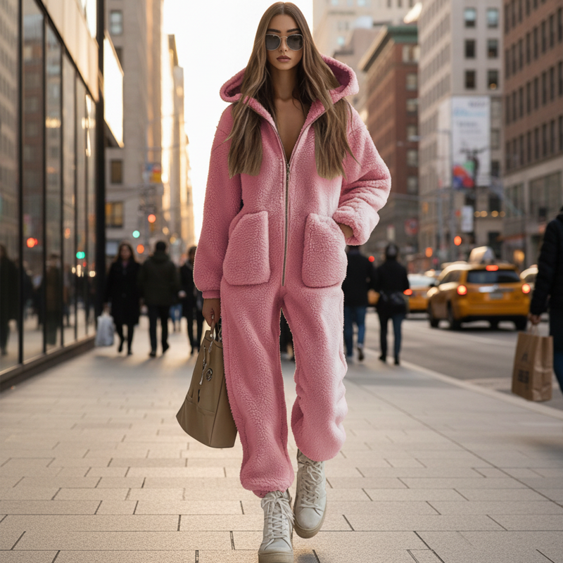 ✨Neu Eingetroffen! Warmer Damen-Overall mit Kapuze, Reißverschluss und Taschen