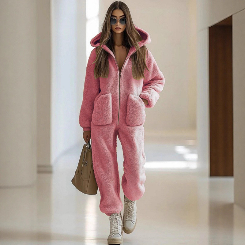 ✨Neu Eingetroffen! Warmer Damen-Overall mit Kapuze, Reißverschluss und Taschen