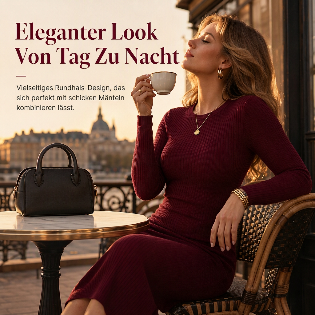 💋Genießen Sie eine 30-tägige problemlose Rückgaberichtlinie!✅️Damen Langarm Rippstrick Rundausschnitt Bodycon Maxikleid