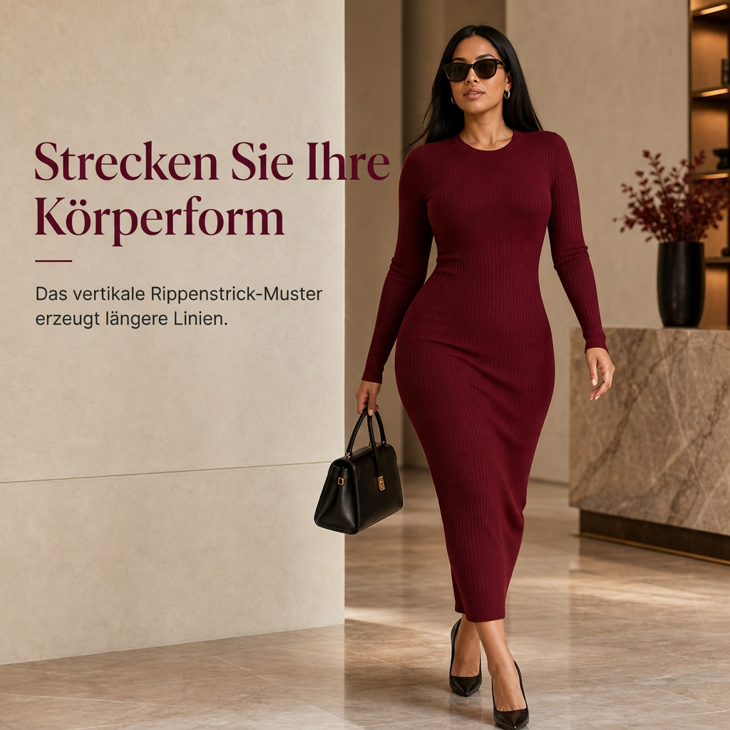 💋Genießen Sie eine 30-tägige problemlose Rückgaberichtlinie!✅️Damen Langarm Rippstrick Rundausschnitt Bodycon Maxikleid