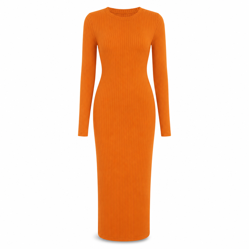 💋Genießen Sie eine 30-tägige problemlose Rückgaberichtlinie!✅️Damen Langarm Rippstrick Rundausschnitt Bodycon Maxikleid